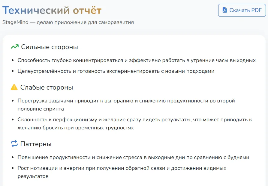 Технический отчёт в StageMind